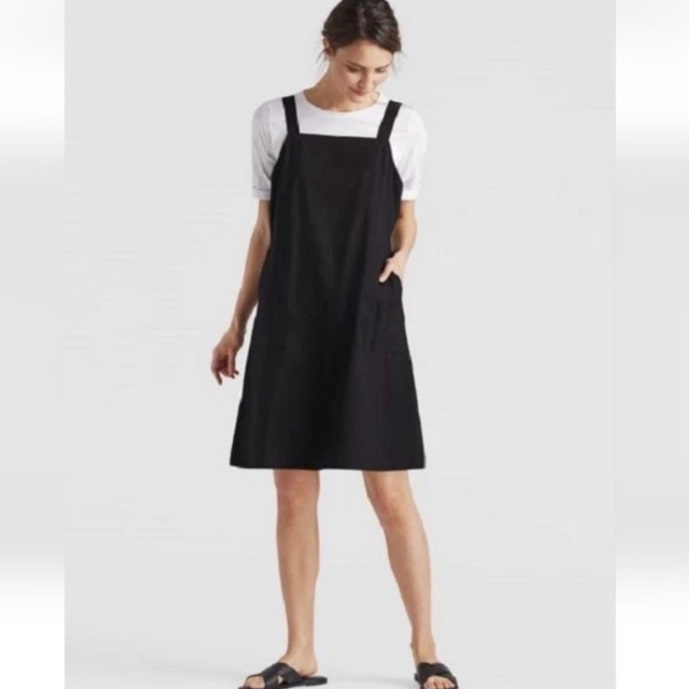 Eileen Fisher Organic Cotton Poplin Jumper Dress Small, Navy Blue Denim Pockets